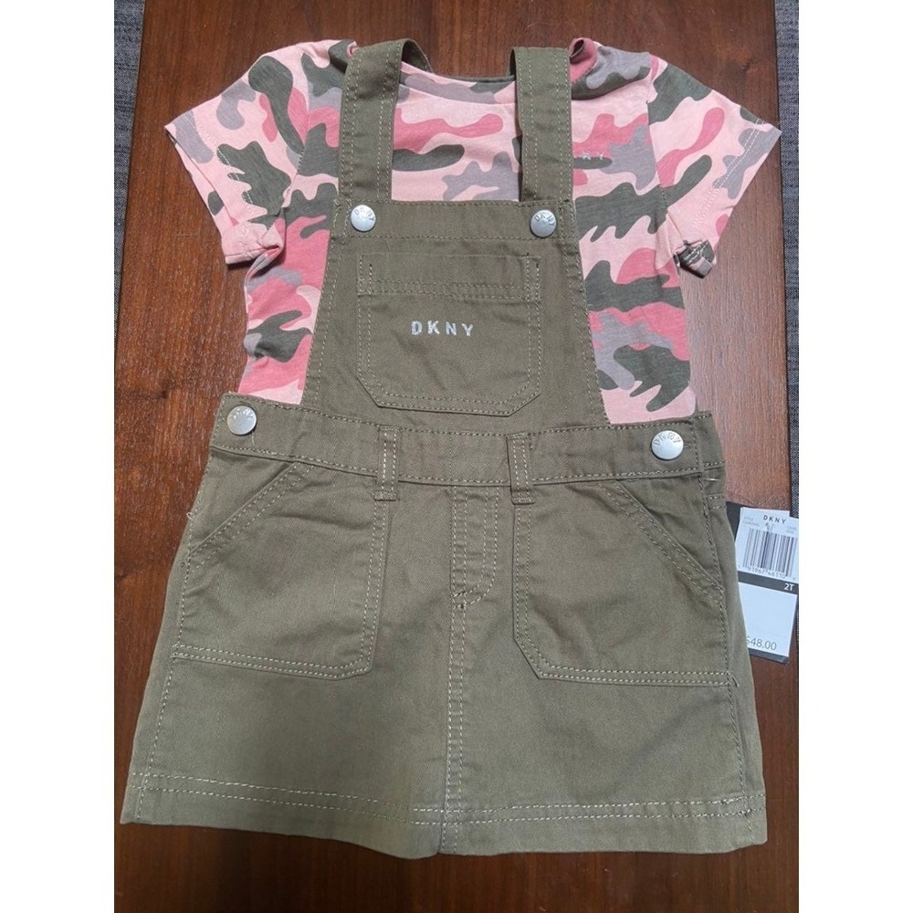 DKNY Olive Camo Overall Dress w/tee 2T
